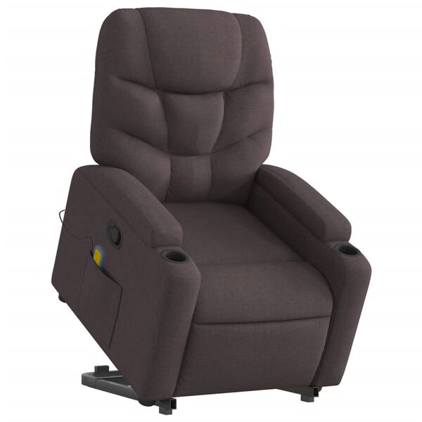 vidaXL Fauteuil inclinable de massage Marron fonc&eacute; Tissu