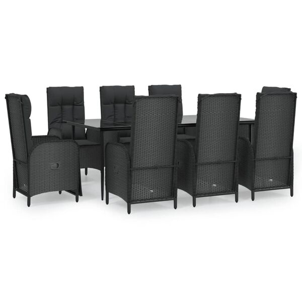 vidaXL Ensemble &agrave; manger jardin 9pcs et coussins noir r&eacute;sine tress&eacute;e