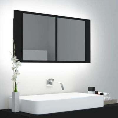 vidaXL Armoire à miroir de salle de bain LED Noir 90x12x45 Acrylique