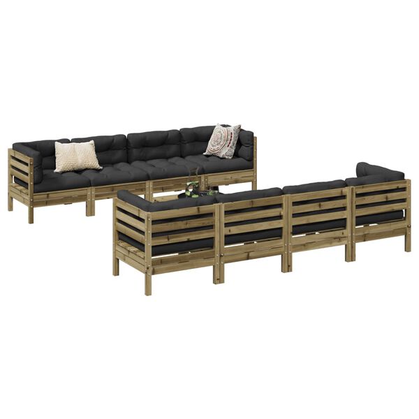 vidaXL Salon de jardin 9 pcs avec coussins bois de pin impr&eacute;gn&eacute;