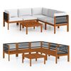 vidaXL Salon de jardin 6 pi&egrave;ces avec coussins, bois d'acacia cr&egrave;me et corde