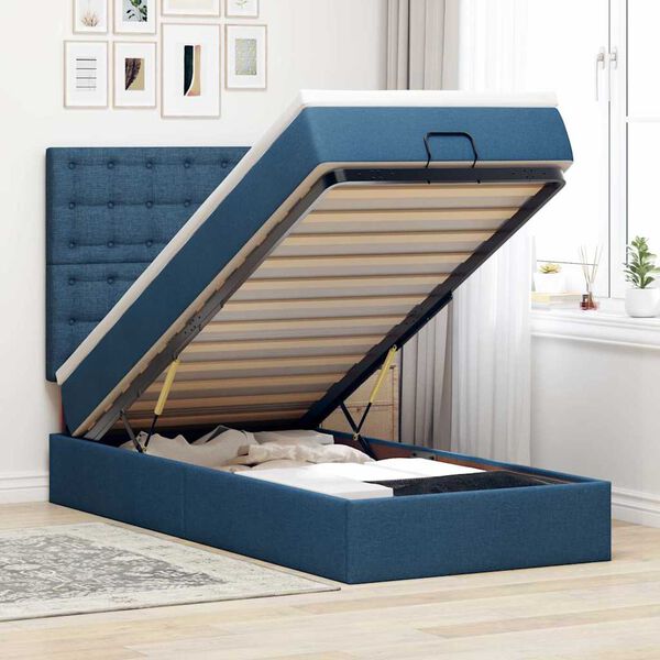 vidaXL Lit ottoman avec matelas et LED Bleu 100x200 cm Tissu