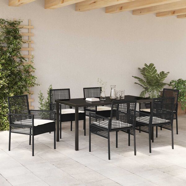 vidaXL Ensemble de salle &agrave; manger pour jardin 7 pcs Noir polyrotin