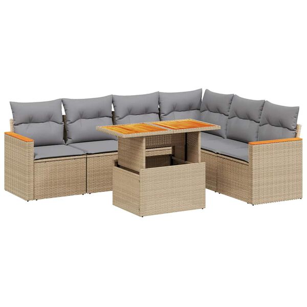 vidaXL Salon de jardin avec coussins 7 pcs beige r&eacute;sine tress&eacute;e