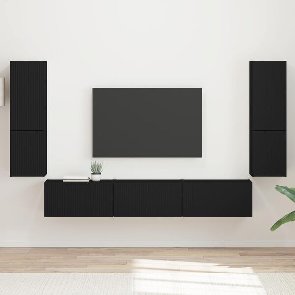 vidaXL Ensemble meuble TV Montage mural 4 pcs Noir Bois d'ing&eacute;nierie