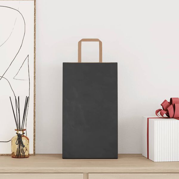 vidaXL Sacs en papier 50 pcs avec poign&eacute;es noir 21x11x36 cm