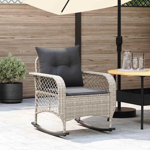 vidaXL Chaise &agrave; bascule de jardin avec coussins gris clair poly rotin