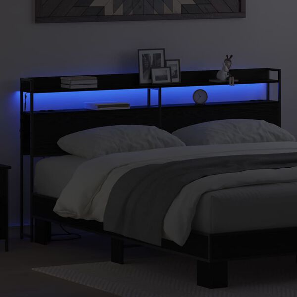 vidaXL T&ecirc;te de lit de rangement Ch&ecirc;ne noir 180 cm Bois d'ing&eacute;nierie