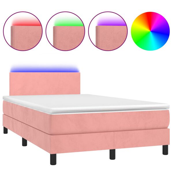 vidaXL Sommier &agrave; lattes de lit avec matelas LED Rose 120x200cm Velours