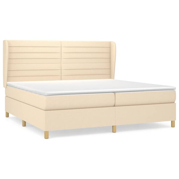vidaXL Sommier &agrave; lattes de lit avec matelas Cr&egrave;me 200x200 cm Tissu