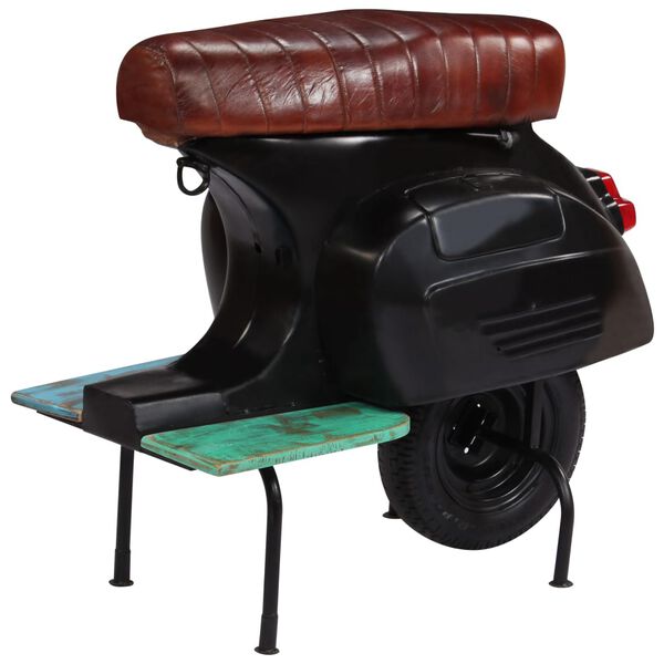 vidaXL Chaise de bar scooter Noir Cuir v&eacute;ritable et bois recycl&eacute;