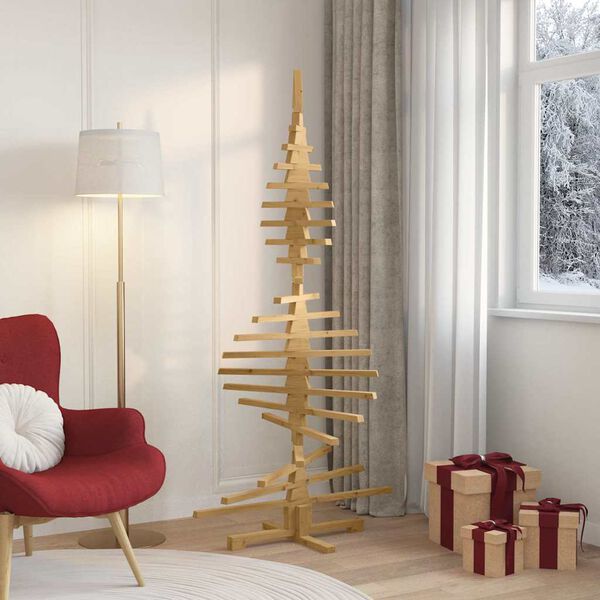 vidaXL Arbre de No&euml;l en bois Marron 180 cm Bois massif en pin