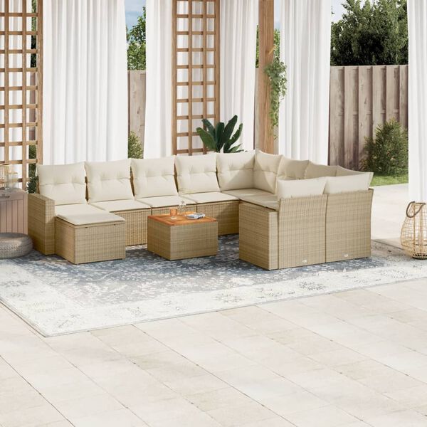 vidaXL Salon de jardin 11 pcs avec coussins beige r&eacute;sine tress&eacute;e