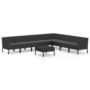 vidaXL Salon de jardin 9 pcs avec coussins R&eacute;sine tress&eacute;e Noir