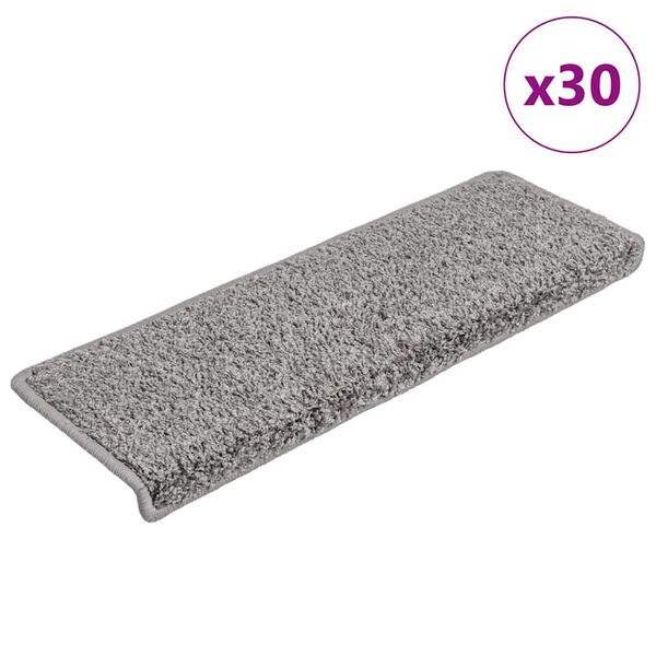 vidaXL Tapis d'escalier 30 pi&egrave;ces 65 x 21 x 4 cm Gris Bord rectangulaire
