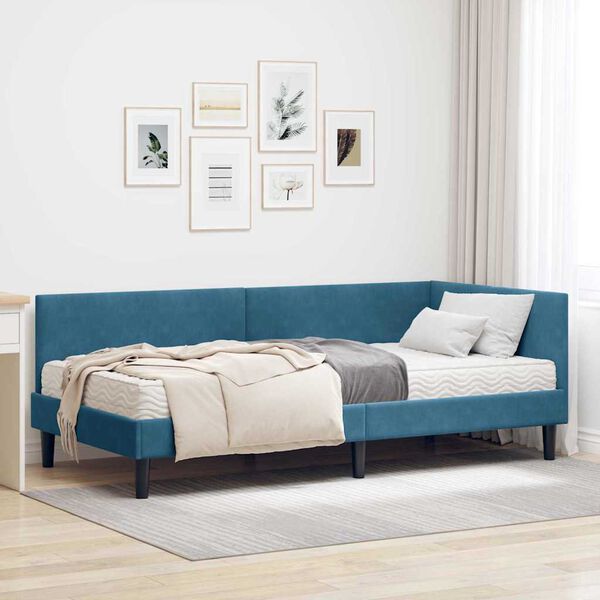 vidaXL Cadre de lit d'angle avec matelas Autre 2 pcs Bleu Velours