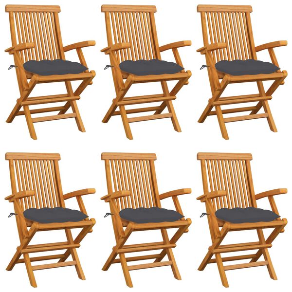 vidaXL Chaises de jardin avec coussins anthracite lot de 6 Bois teck
