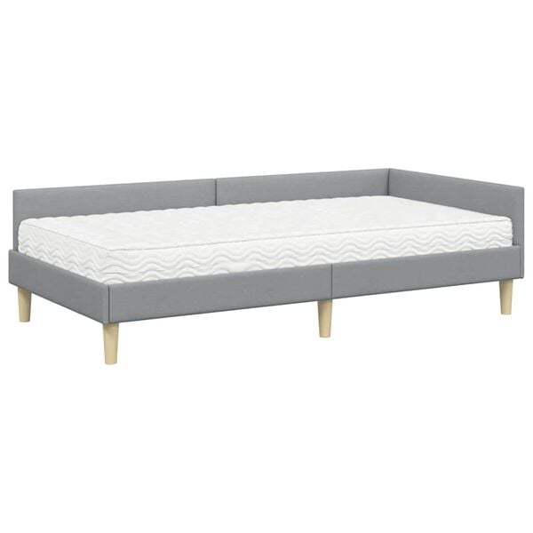 vidaXL Cadre de lit d'angle avec matelas 2 pcs Gris clair tissu