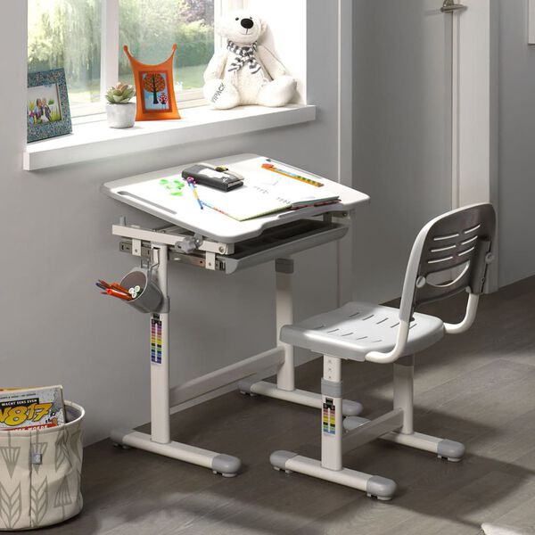 Vipack Bureau r&eacute;glable enfant Comfortline 201 et chaise Gris et blanc