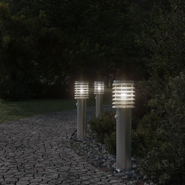 vidaXL Lampadaires d'ext&eacute;rieur avec capteurs 3 pcs acier inoxydable