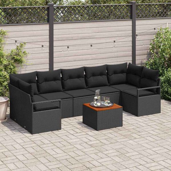 vidaXL Ensemble de canap&eacute; de jardin avec coussin 8 pcs Noir polyrotin