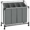 vidaXL Panier &agrave; linge &agrave; roulettes 4 compartiments gris