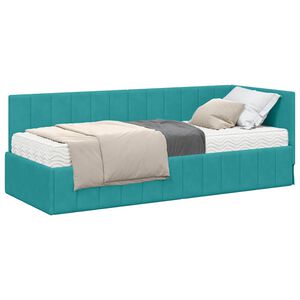 vidaXL Cadre de lit d'angle avec matelas 2 pcs Turquoise Velours