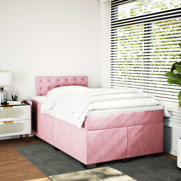 vidaXL Sommier &agrave; lattes de lit avec matelas Rose 120x200 cm Velours