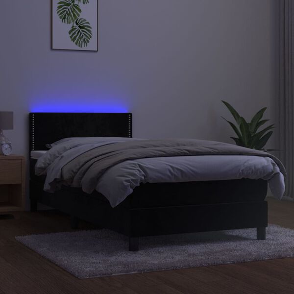 vidaXL Sommier &agrave; lattes de lit avec matelas LED Noir 90x200 cm Velours