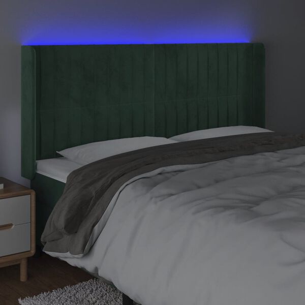 vidaXL T&ecirc;te de lit &agrave; LED Vert fonc&eacute; 203x16x118/128 cm Velours