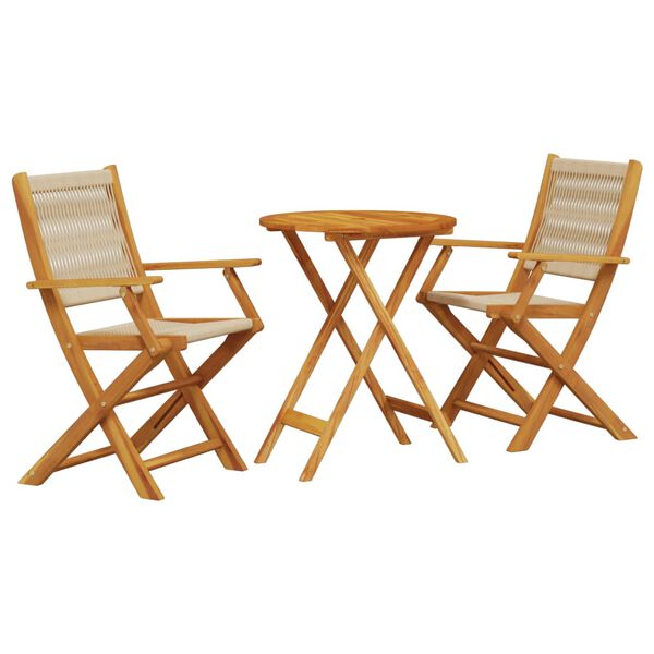vidaXL Ensemble de bistro 3 pcs beige polypropylène et bois massif