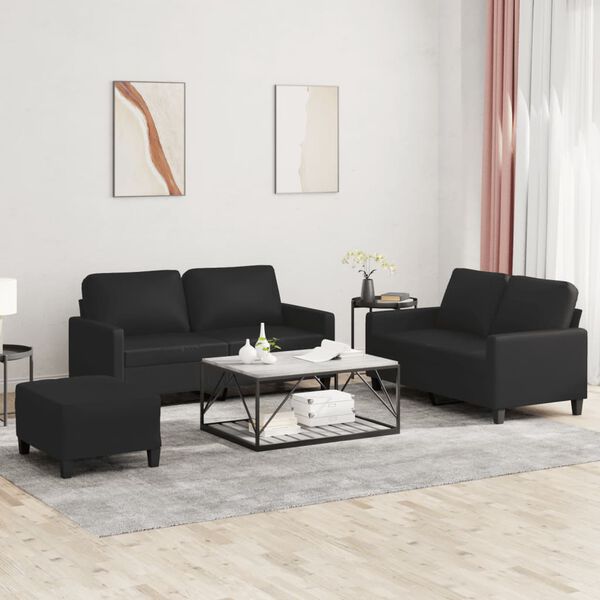 vidaXL Ensemble de canap&eacute;s 3 pcs avec coussins Noir Similicuir