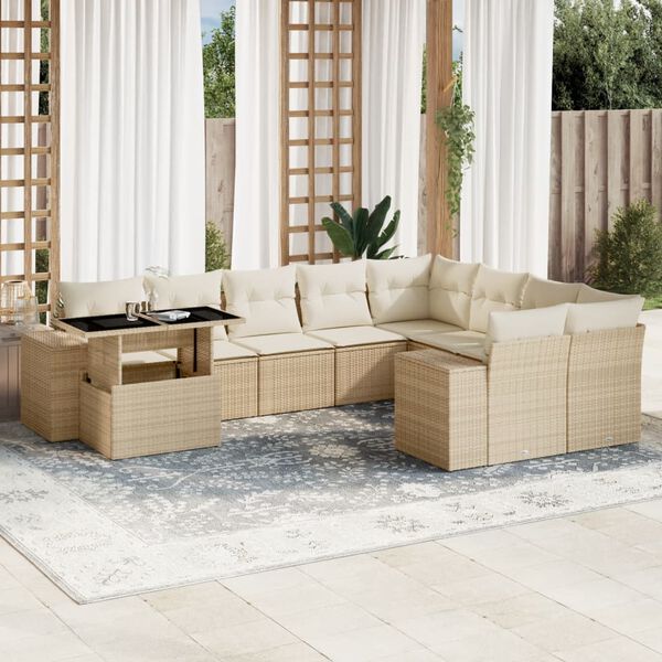 vidaXL Salon de jardin avec coussins 10 pcs beige r&eacute;sine tress&eacute;e