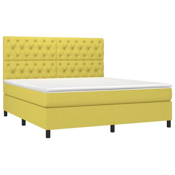 vidaXL Sommier &agrave; lattes de lit et matelas et LED Vert 160x200 cm Tissu