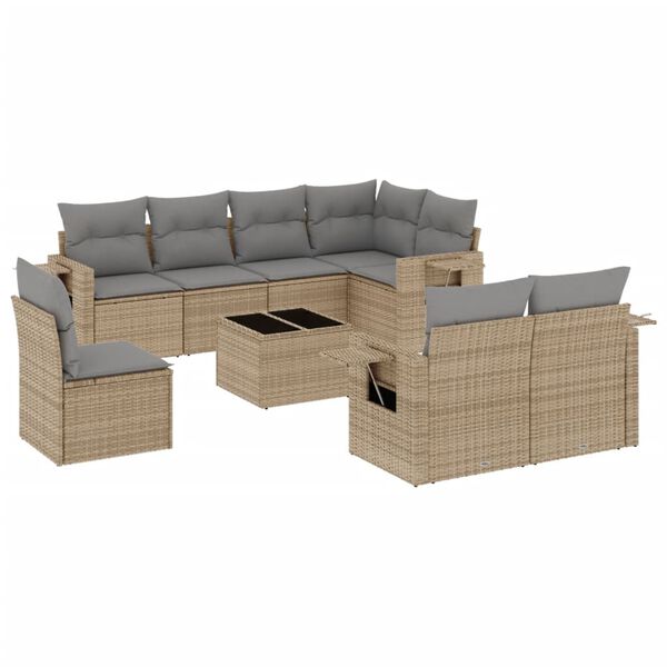 vidaXL Salon de jardin avec coussins 9 pcs beige r&eacute;sine tress&eacute;e