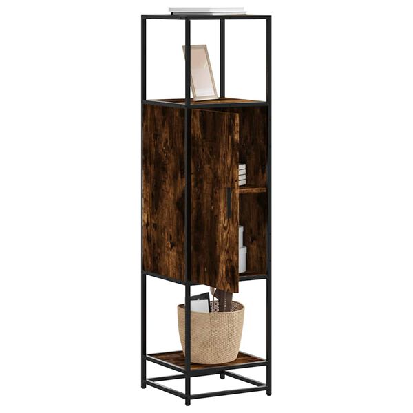 vidaXL Buffet haut ch&ecirc;ne fum&eacute; 35,5x35x139 cm bois d'ing&eacute;nierie m&eacute;tal