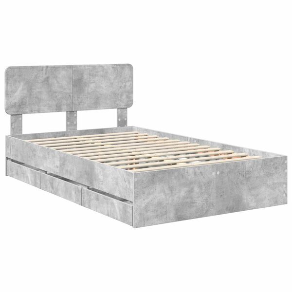 vidaXL Cadre de lit Gris B&eacute;ton 135 x 190 cm Bois d&rsquo;ing&eacute;nierie