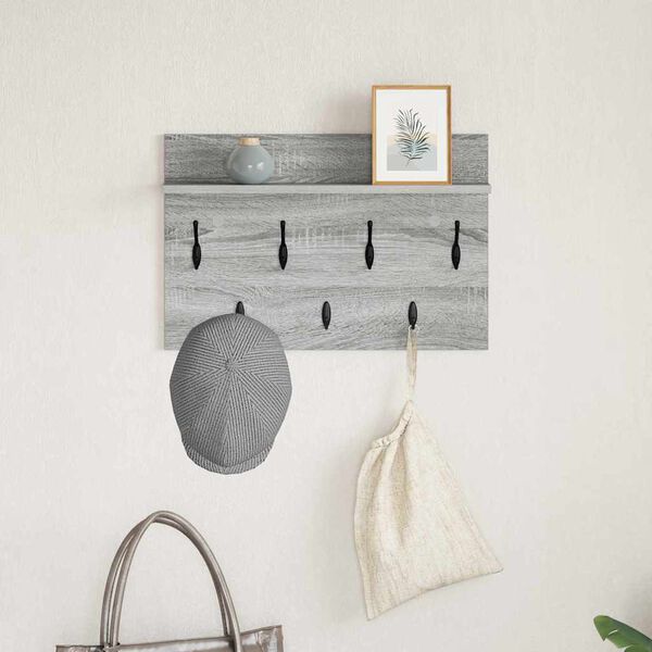 vidaXL Porte-manteau mural avec &eacute;tag&egrave;re Gris Sonoma 60 x 40 x 12 cm