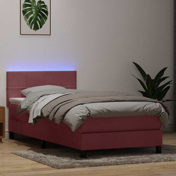 vidaXL Sommier &agrave; lattes de lit avec matelas et LED rose 80x220 cm velours