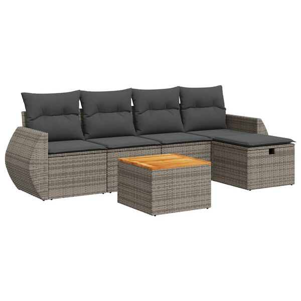 vidaXL Salon de jardin 6 pcs avec coussins gris r&eacute;sine tress&eacute;e