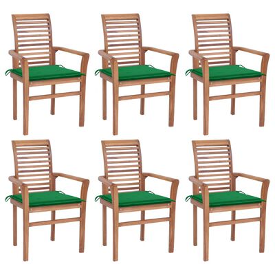 vidaXL Chaises à manger lot de 6 avec coussins vert Bois teck solide