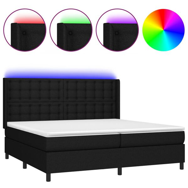 vidaXL Sommier &agrave; lattes de lit matelas et LED Noir 200x200 cm Tissu