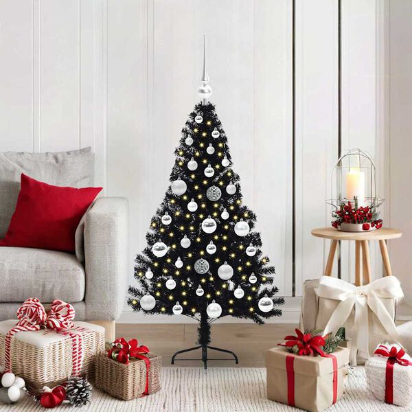 vidaXL Sapin de Noël artificiel pré-éclairé Noir 120 cm PVC