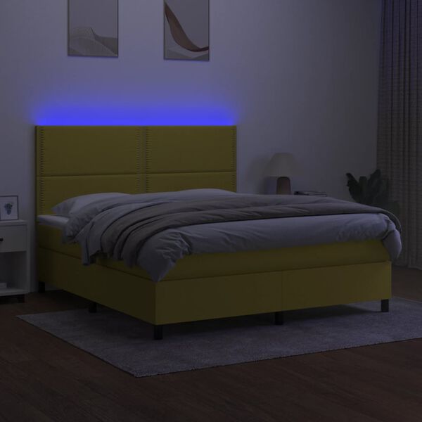 vidaXL Sommier &agrave; lattes de lit et matelas et LED Vert 160x200 cm Tissu