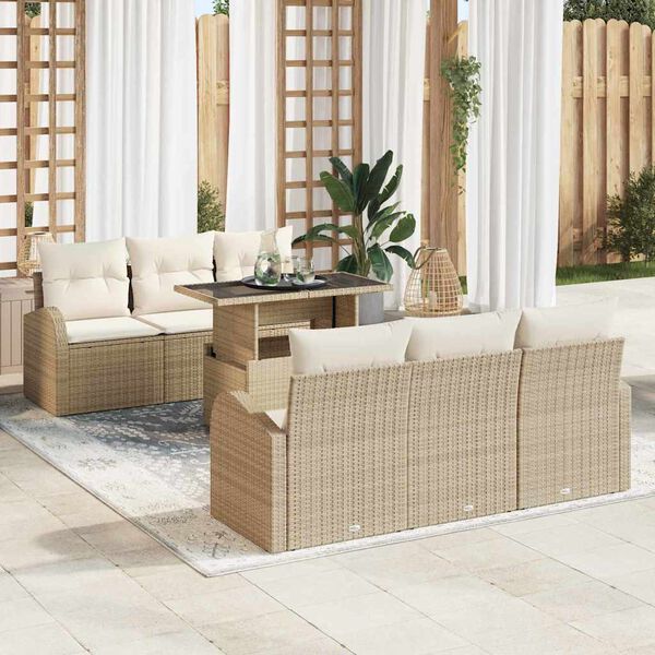 vidaXL Ensemble de canapé de jardin 7 pcs Beige Poly rotin