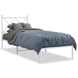 vidaXL Cadre de lit m&eacute;tal sans matelas avec t&ecirc;te de lit blanc 75x190cm