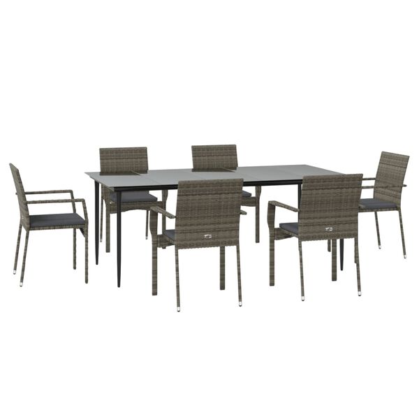 vidaXL Ensemble &agrave; manger jardin et coussins 7 pcs Noir et gris Rotin