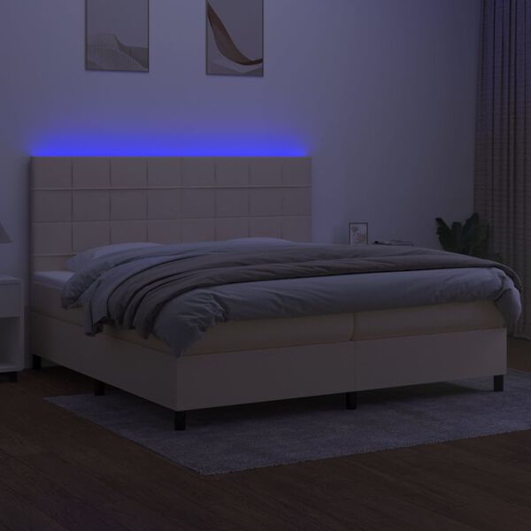 vidaXL Sommier &agrave; lattes de lit et matelas et LED Cr&egrave;me 200x200cm Tissu