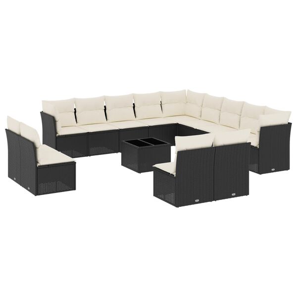 vidaXL Salon de jardin avec coussins 14 pcs noir r&eacute;sine tress&eacute;e