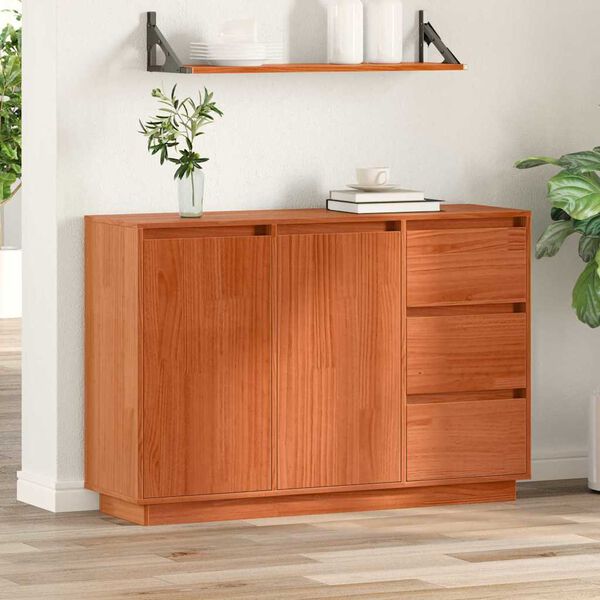 vidaXL Buffet avec tiroir Ch&ecirc;ne brun 111 x 34 x 75 cm Pin massif